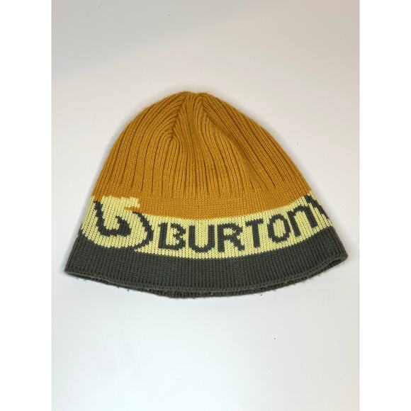 Burton Knit Beanie Hat Yellow Gray Beige Striped Winter Cap Unisex - Picture 1 of 3